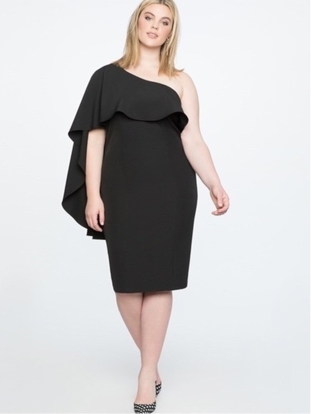 Eloquii One Shoulder Cape Sheath Dress Black Cocktail Size 18